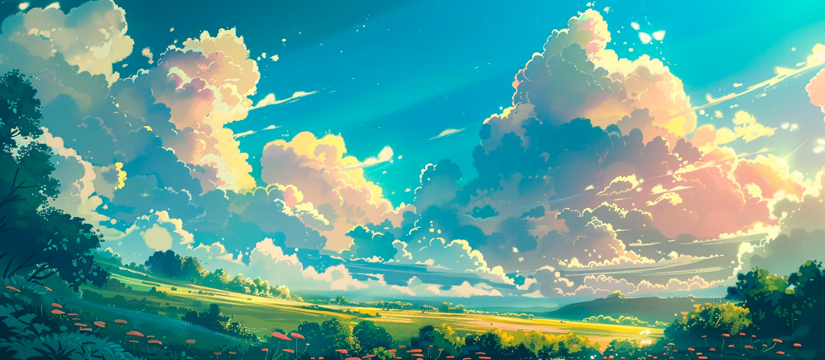 moln över ett vackert fält