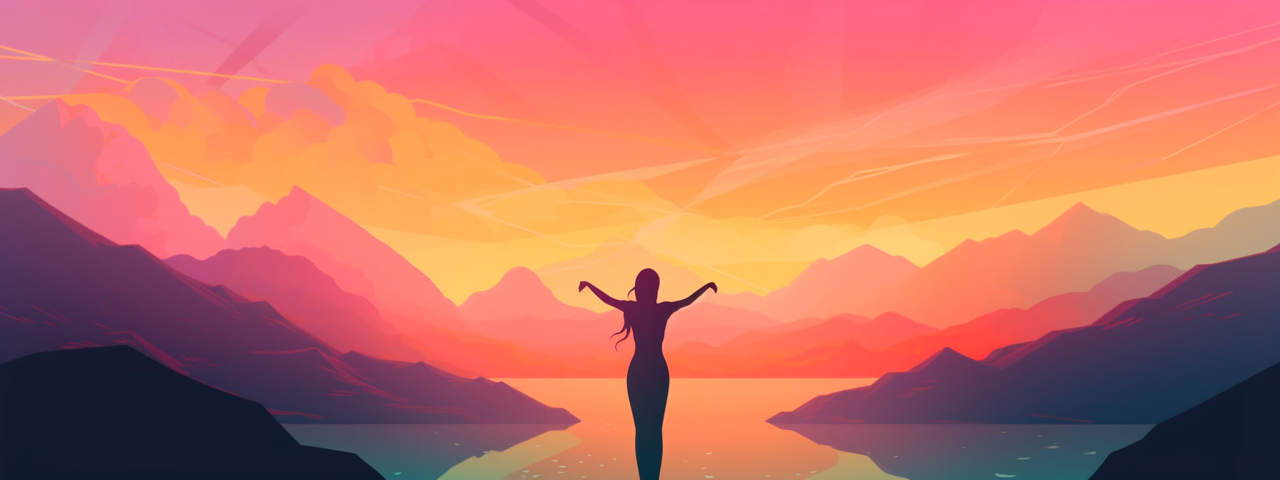 kvinna vid vacker bakgrund sträcker ut sina armar - symboliserar frihet