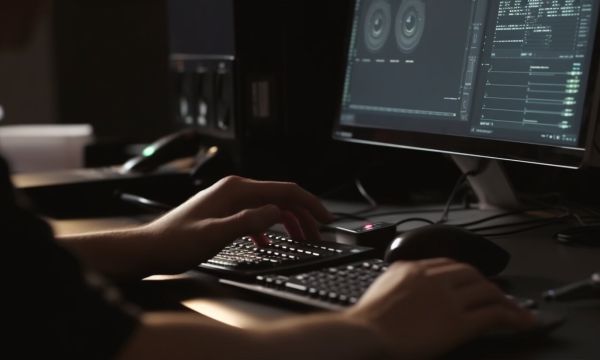 En person skriver pu00e5 en bu00e4rbar dator