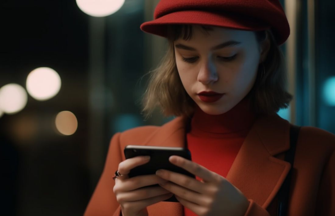 En tjej med en smartphone