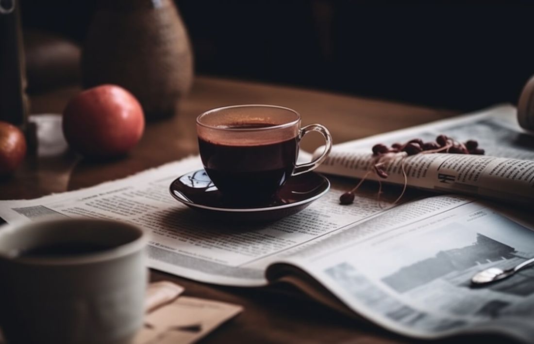 Kaffekopp pu00e5 en tidning