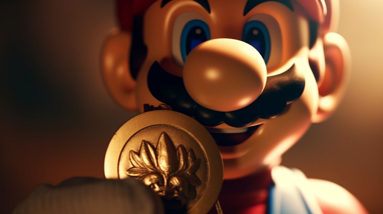 En bild på Super Mario med medalj