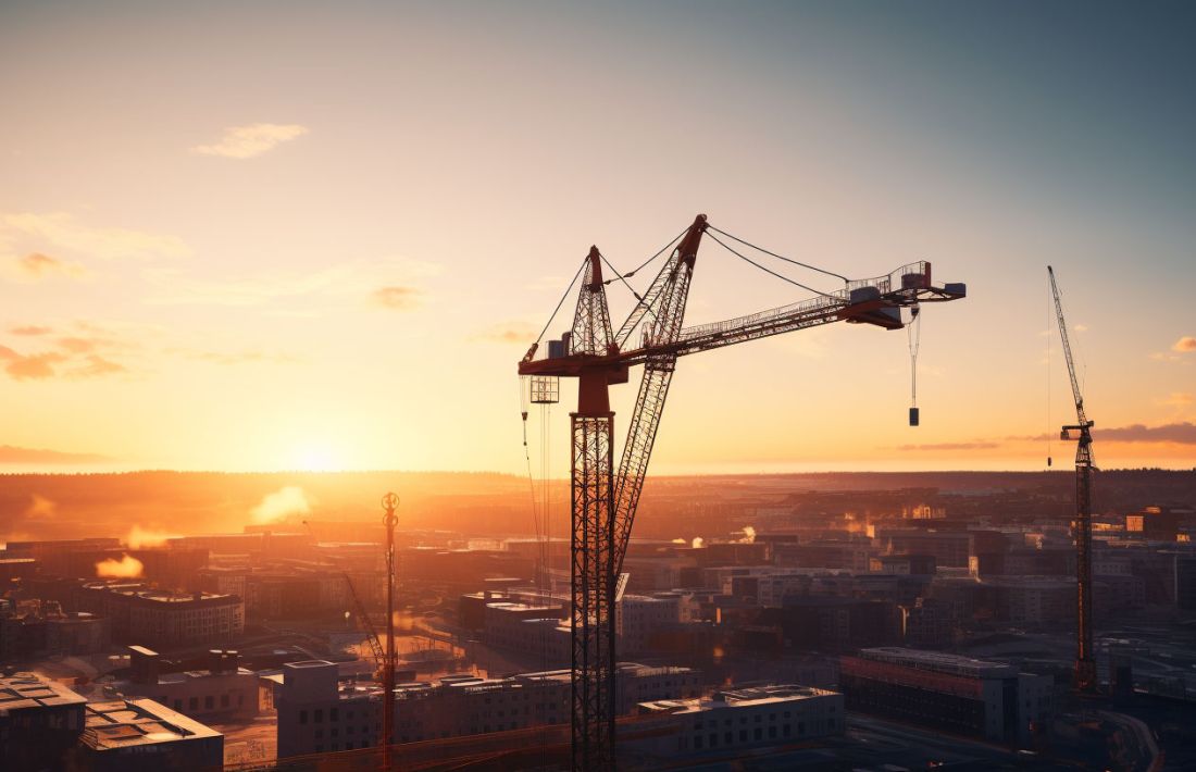 En byggkran i solnedgång i Göteborg