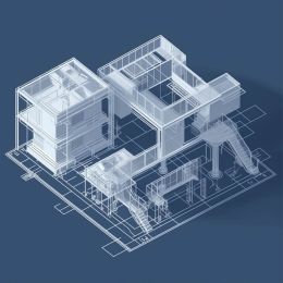 En CAD-ritning på ett hus med trappor