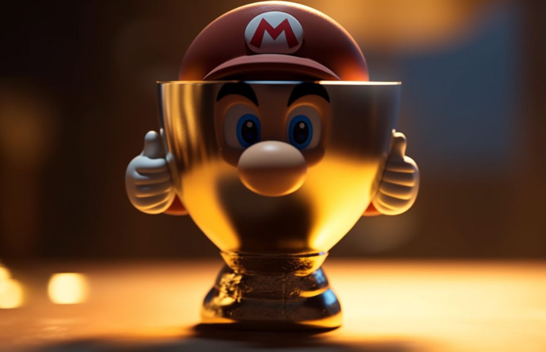 super mario i en guldpokal