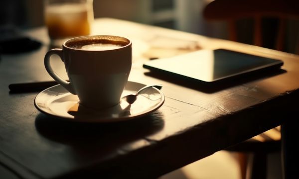 Kaffekopp pu00e5 en tidning