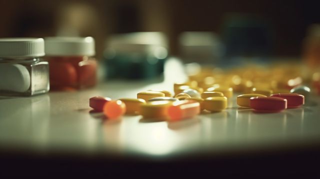 Vitaminer ligger pu00e5 ett bord