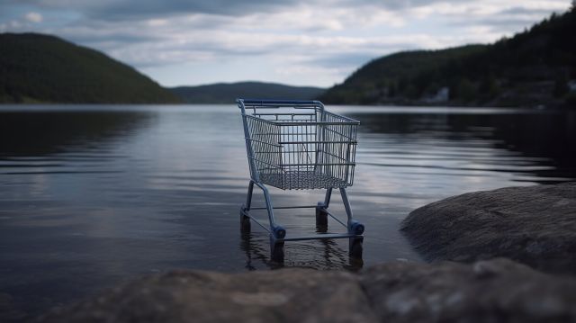 En kundvagn i nordiskt landskap