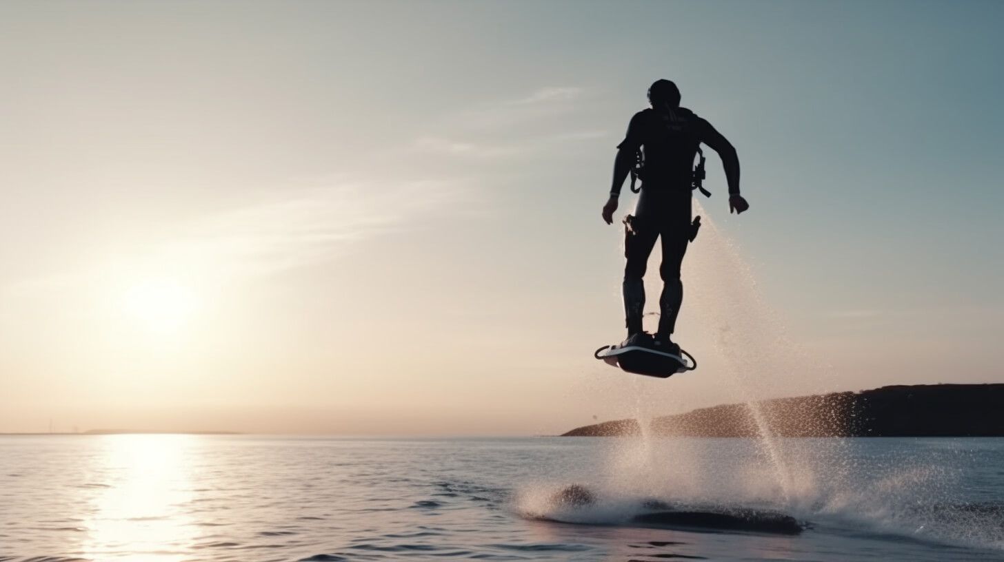 person flyger på en flyboard vattensport